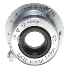 Chrome Leitz Elmar f=5cm 1:3.5 SM leica camera lens with caps