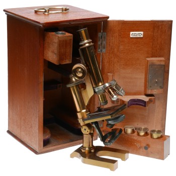Leitz New York microscope brass vintage 3 objective lenses rare